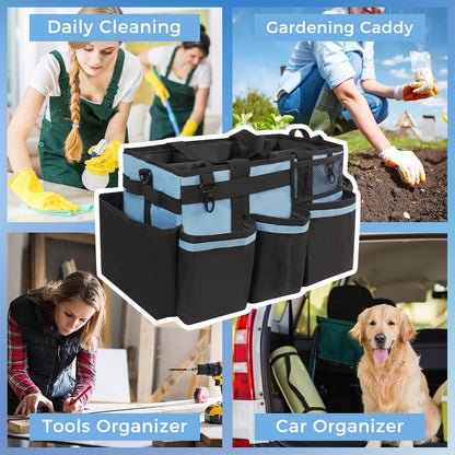 SCAVATA Wearable Cleaning Caddy, Cleaning Caddy Supplies Organizer with Handle & Shoulder Straps for Housekeepers, Under Sink & Car Cleaning Tool Organizers Bag with 4 Foldable Divider (NavyBlue)