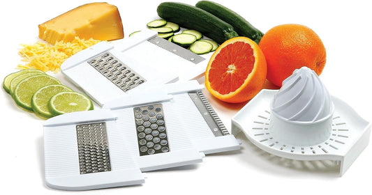 Norpro Deluxe Mandoline Slicer, Grater, Shredder, Julienne and Juicer w/ Safety Guard White