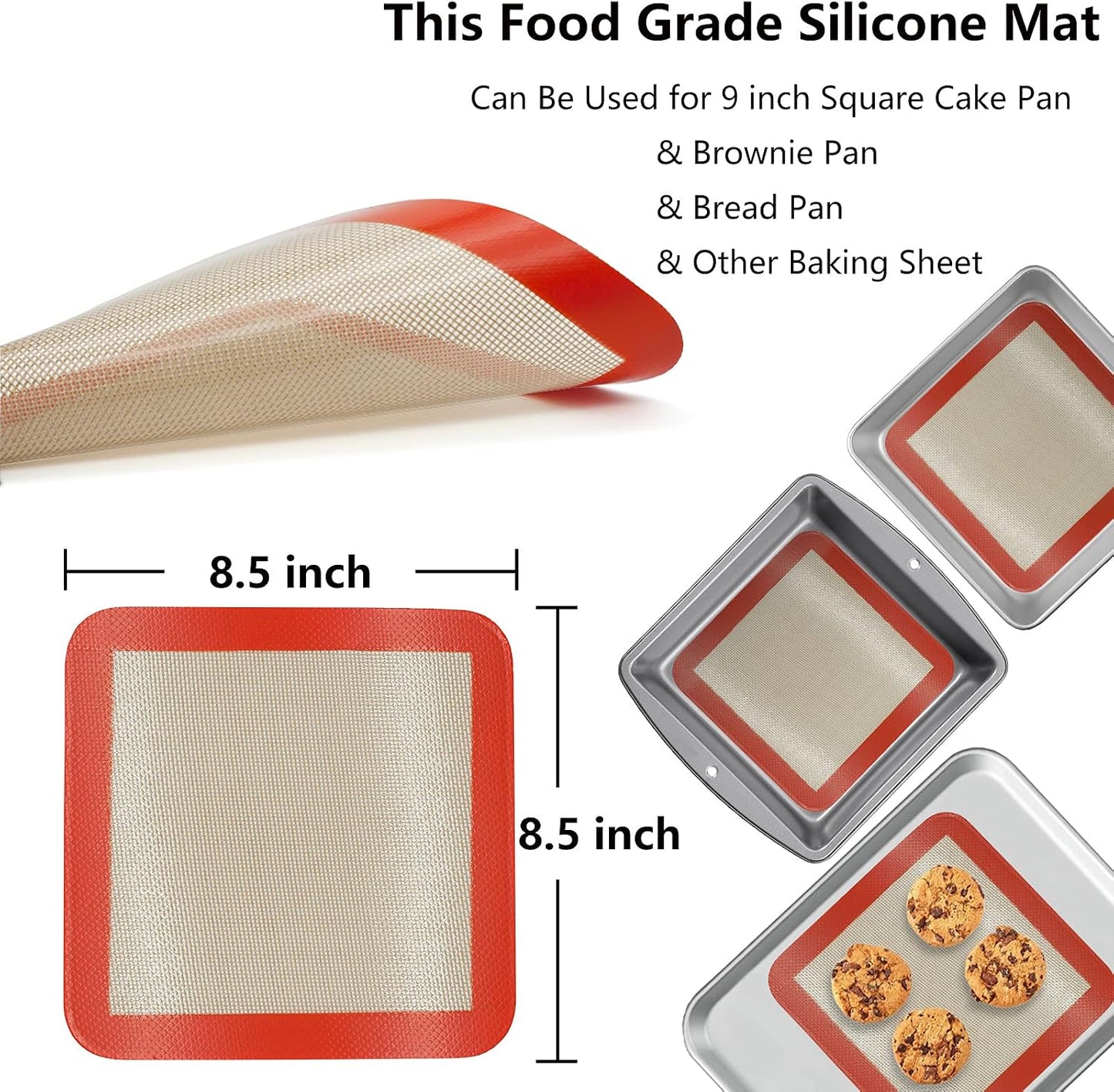 AMYONE 11x11 Silicone Baking Mat, Square Air Fryer Liner, Platinum, 2 Pack | For 11x11 Square Cake Pan/Cheesecake Pan/Toaster Oven/XL Air Fryer, Food Grade Silicone Baking Sheet Liner for Cake/Cookie