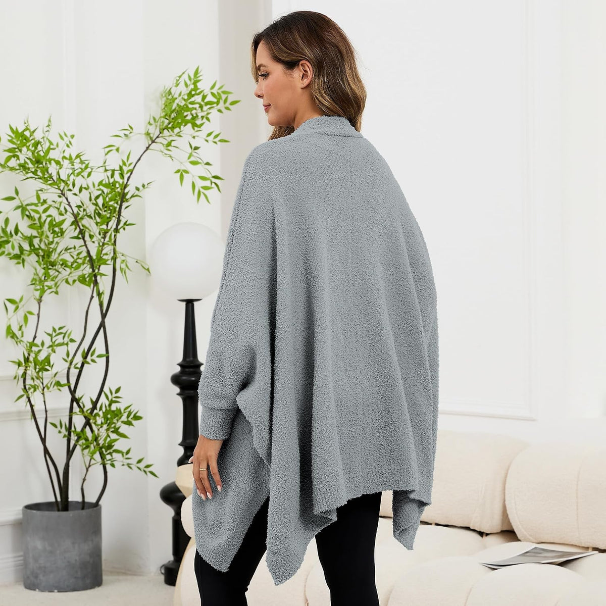 Wearable Blanket Sherpa Poncho Unique Office Work Warm Cozy Shawl TV Throw Blankets, Plush Cape Wrap for Adults
