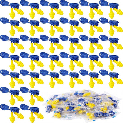 Relaxweex 500 Pairs Corded Ear Plugs Bulk 25dB NRR Reusable Silicone Ear Plug with String Individually Wrapped Earplugs for Sleeping Noise Reduction Hearing Protection Shooting Work (Blue Yellow)