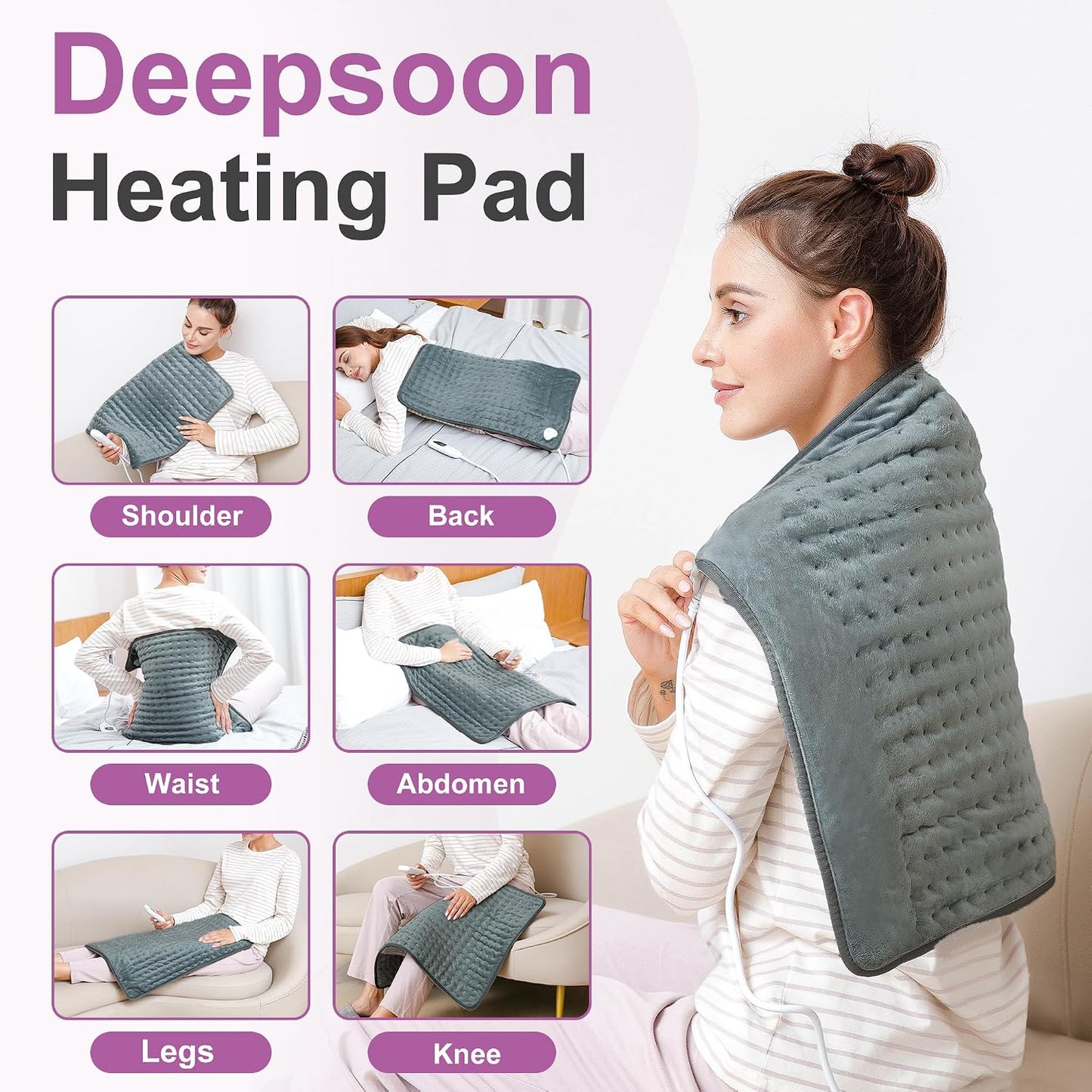 Heating Pad,Heated Blanket,Heating Pad for Back Neck,Grey,24x12 Inch | Electric Heating Pad,Dry/Moist Heat Heating Pads,Heating Pads for Shoulder,Abdomen,Heat Pad for Women Men,Birthday Gift