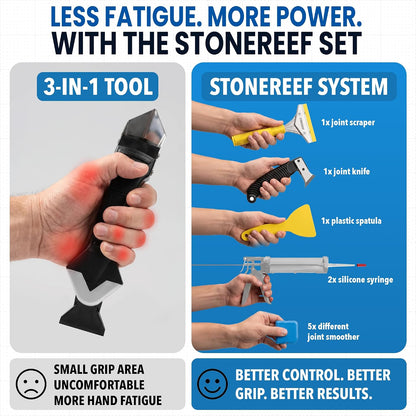 STONE REEF Silicone Caulking Tool Set – 5-in-1 Sealant Finishing Tool Kit | Caulk Remover, Grout Scraper & Applicator for Bathroom, Kitchen, Window, Sink, Tile & Joint | Professional Silicone Tools