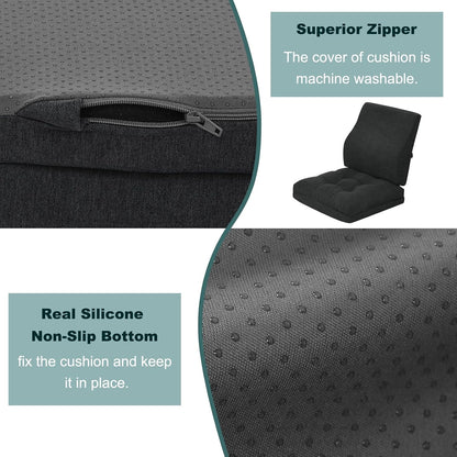 baibu Memory Foam Recliner Cushions with Lumbar Support Pillow Set for Elderly, 20x20x5 Inch Dual-Layer Design Non-Slip Recliner Seat Cushion & Back Support Pillow for Reduce Hip & Lumbar Pain, Brown