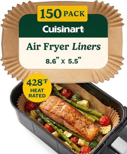 Cuisinart Air Fryer Liners Disposable, 150 Pack, 7.75" Square | Food-grade unbleached silicone-coated parchment for air fryer basket, non-stick to 428F, traps grease, oven & microwave safe
