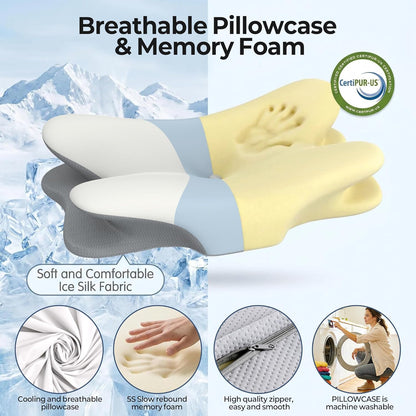 Cervical Neck Pillow - Contour Memory Foam Pillows for Pain Relief | Ergonomic Pillow for Sleeping, Side Sleeper Pillow for Neck Support, Bed Pillow for Back Stomach Sleepers