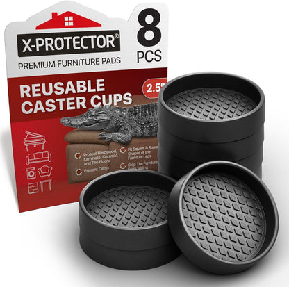 X-Protector Furniture Cups - 8 PCS 2.2" - Non Slip Furniture Pads (Round) | Transparent Floor Protectors - Bed Stoppers to Prevent Sliding - Keep Furniture from Sliding on Floor!