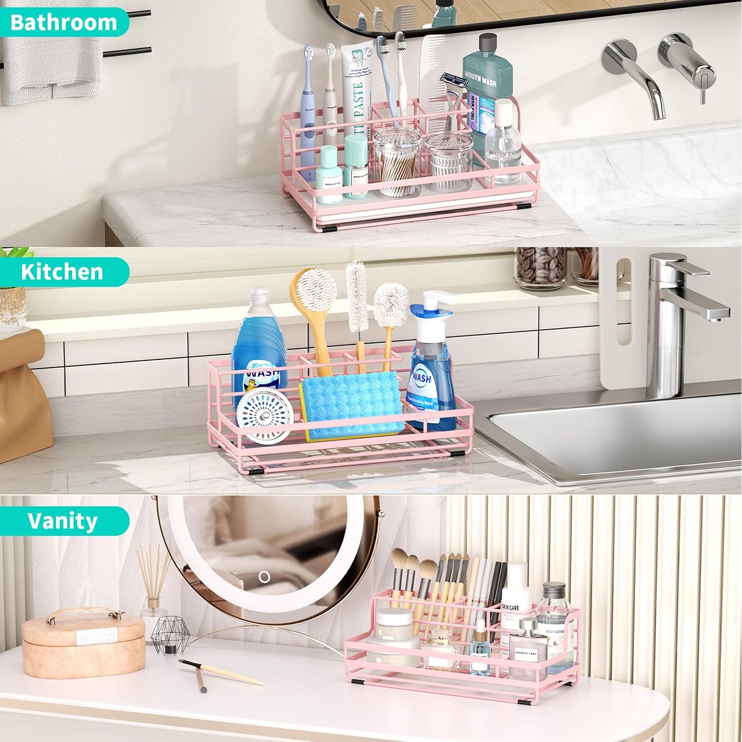 HapiRm Toothbrush Holders for Bathroom - 5 Partitions Bathroom Counter Organizer with Instant Drying Stone, Stainless Steel Countertop Storage Electric Toothbrush Toothpaste Holder - Black