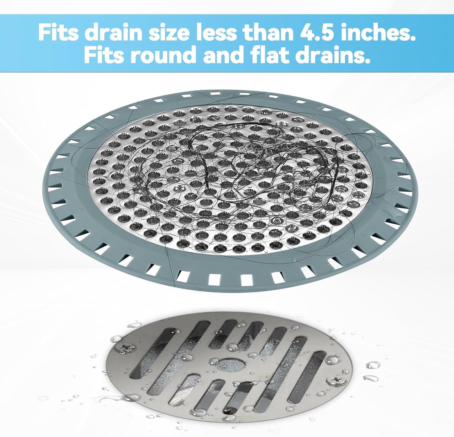 Shower Drain Hair Catcher,Aluvor Shower Drain Cover Bathtub Drain Strainer | Weighted Metal Hair Trap Stopper Sink Protector Filter Bathroom Flat Strainer Stopper (Silver gray)