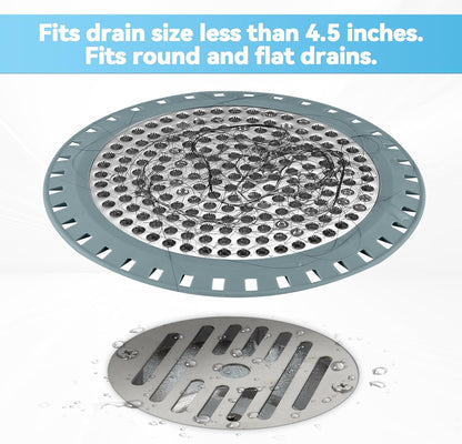 Shower Drain Hair Catcher,Aluvor Shower Drain Cover Bathtub Drain Strainer | Weighted Metal Hair Trap Stopper Sink Protector Filter Bathroom Flat Strainer Stopper (Silver gray)