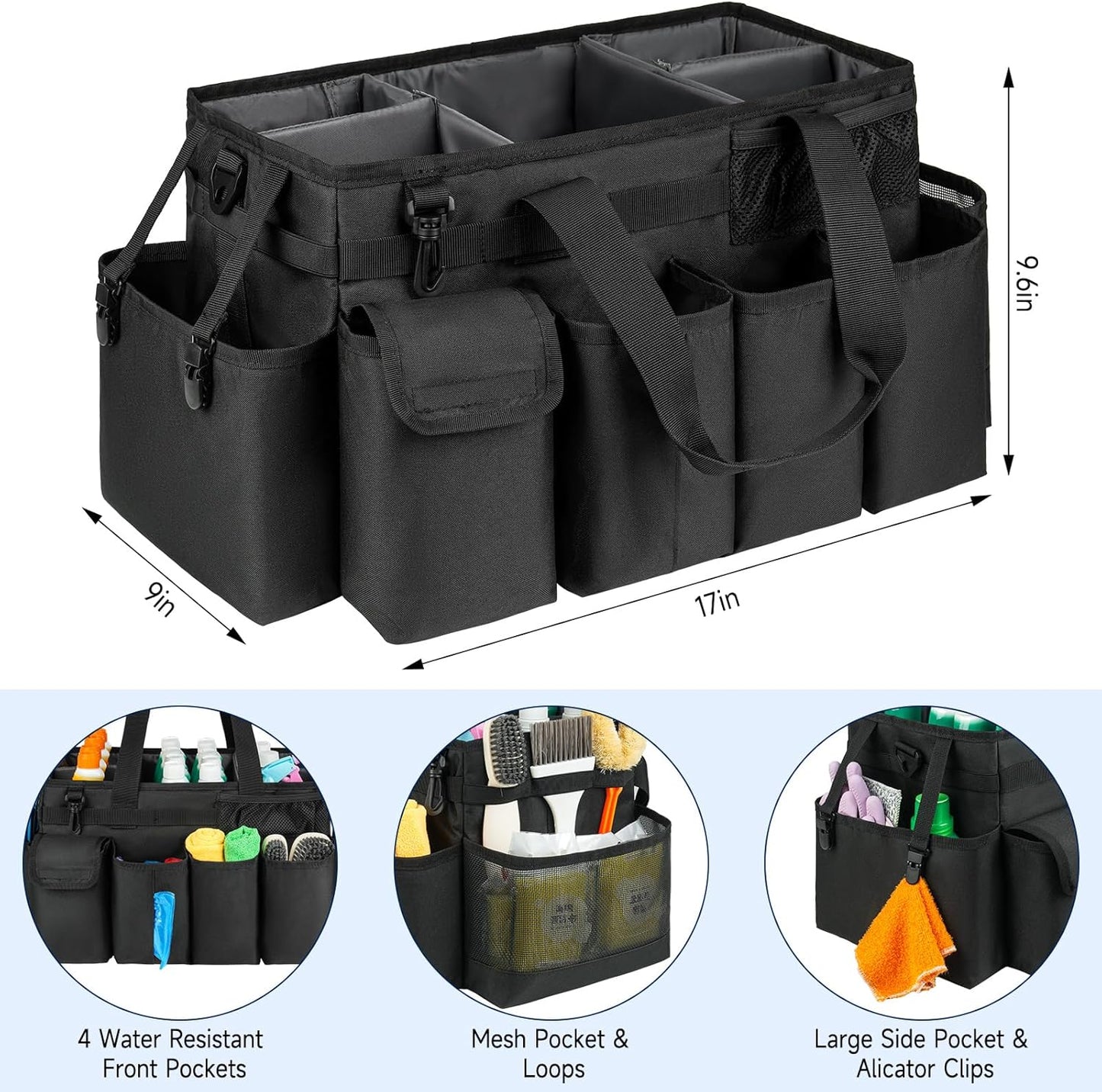 Cleaning Caddy Bag,Large Cleaning Supplies Organizer with Handle for Housekeepers,Purple