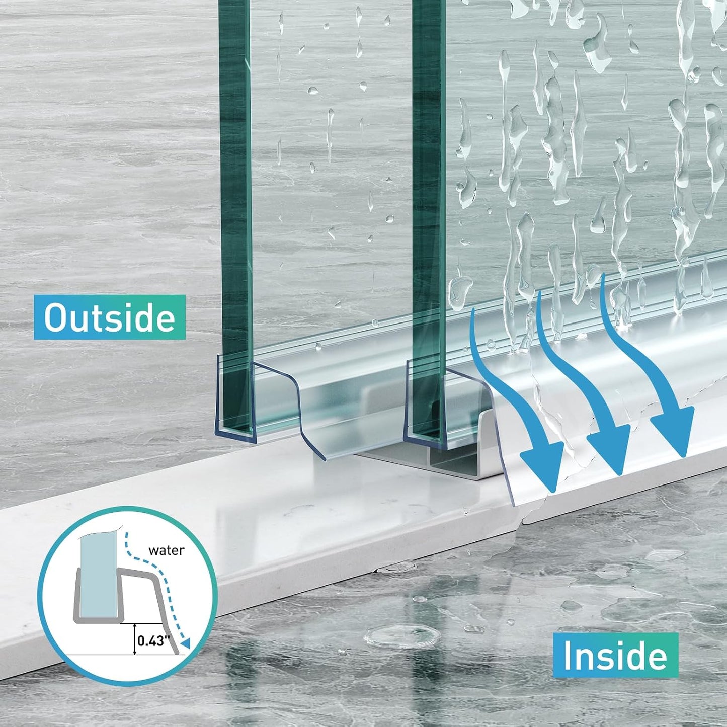 Sliding Shower Door Bottom Seal,2 PCS 3/8" x 36" | Sliding Shower Door Sweep for 3/8Inch Glass, Frameless Glass Door Seal Strip Stop Shower Leaks and Create a Water Barrier