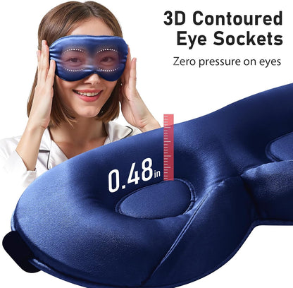 LitBear 100% 22 Momme Mulberry Silk Sleep Mask - 3D Contoured Eye Mask for Men & Women, Soft Breathable Sleeping Mask with Adjustable Strap, Perfect Blocks Light for Sleeping (Black)