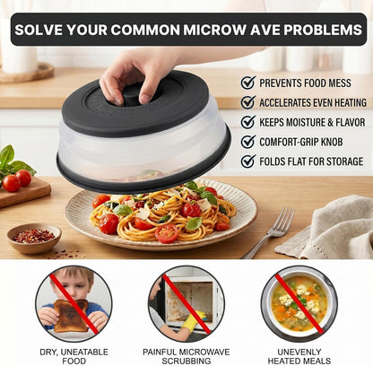 10 Inch Microwave Splatter Cover Vented for Food, Collapsible Splatter Guard with Handle, Anti-Splatter Plate Lid for Kitchen Fruit Vegetables, Dishwasher-Safe Easy Clean (black)