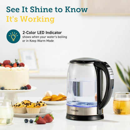 Cosori Electric Kettle, No Plastic Contact with Water, 1.7L, Black