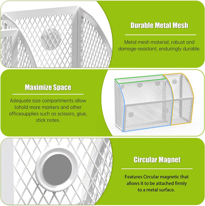 YINGHUA 3 Compartment Magnetic Metal Mesh Pen Holder, Black Desk Caddy | Perfect magnetic organizer for locker, whiteboard, refrigerator, or office. Easily holds pens and accessories