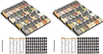 SpaceAid Spice Drawer Organizer with 28 Spice Jars, 386 Spice Labels, 4 Tier Seasoning Rack Tray Insert for Kitchen Drawers, 13" Wide x 17.5" Deep