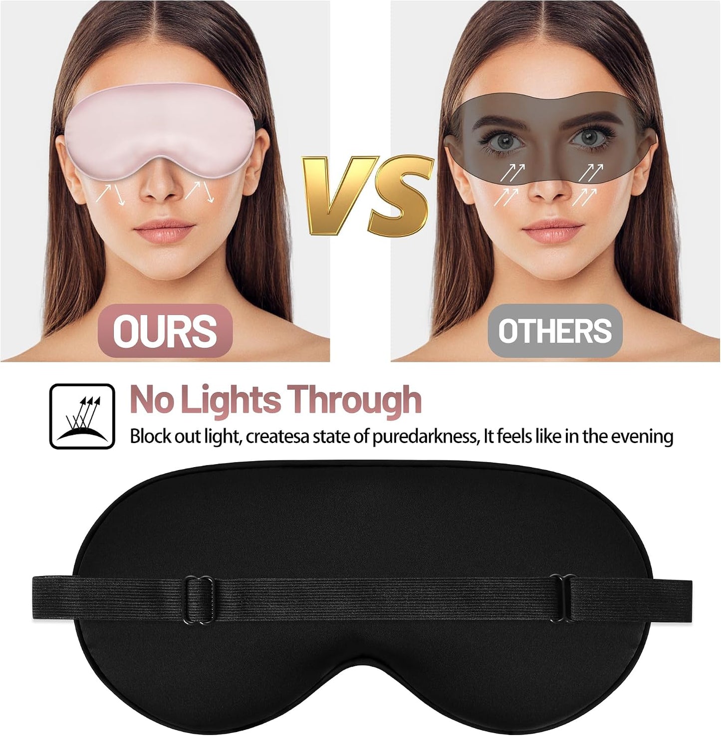 Sleep Mask, Silk Eye Mask for Sleeping with Adjustable Strap, Satin Blackout Sleeping Eye Mask for Men&Women, Comfortable Blindfold Eyeshade for Night Sleep(Black)