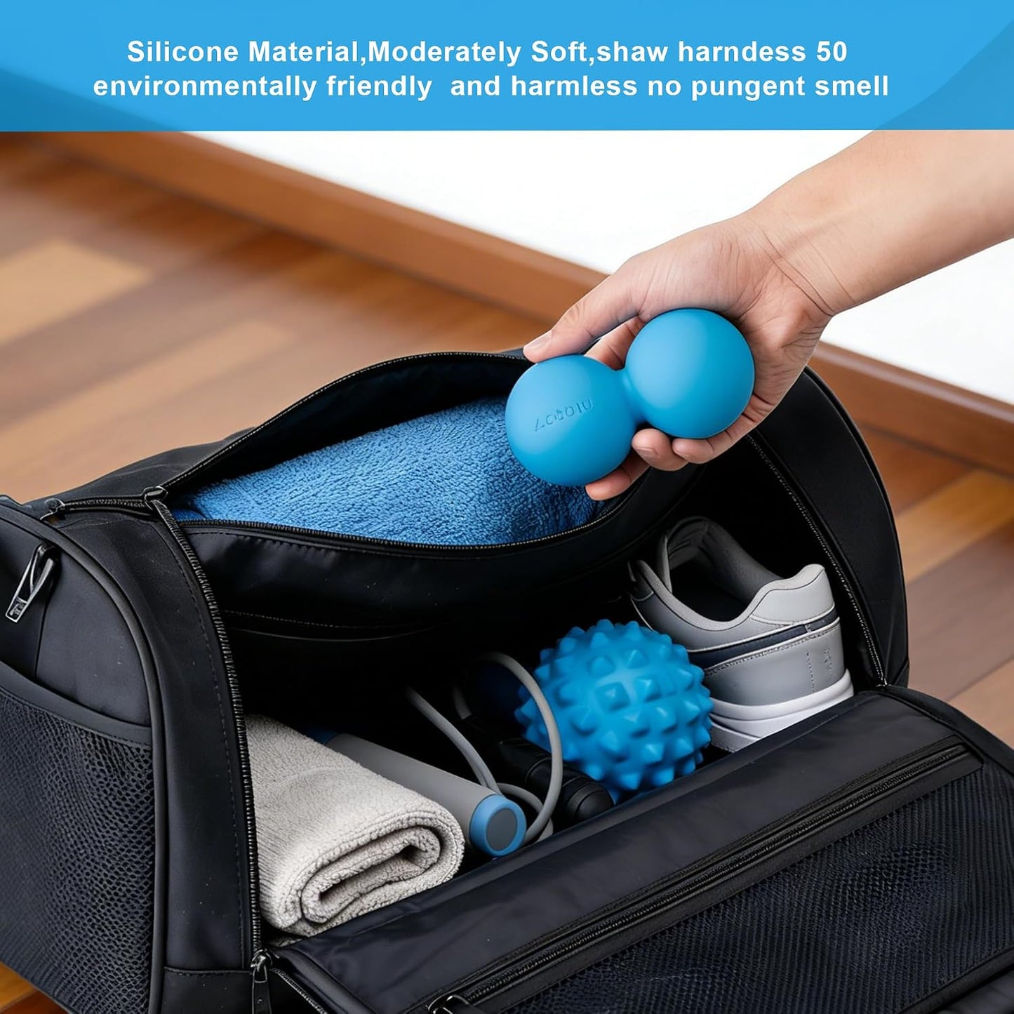 Aegero Peanut Massage Ball-Double Lacrosse Massage Ball (Blue Firm Ball) | Mobility Ball for Myofascial Release,Yoga Therapy,Trigger Point Therapy ,Muscle Knots and Acupoint Massage