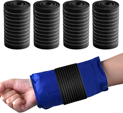 4-Pack Ice Pack Strap,Stretchable- 35.5"x3" Adjustable Hook and Loop Elastic Holder & Resuable Extender Belt for Secure Ice Pack Wrap, Blue