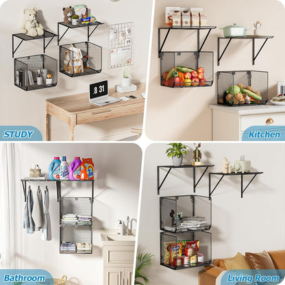 2 Pack Laundry Room Shelves Organization And Storage,Wall Mounted Clothes Drying Rack With Wire Mesh Basket Over Washer And Dryer,Large Capacity Floating Wall Shelf For Bathroom,Kitchen,Storeroom
