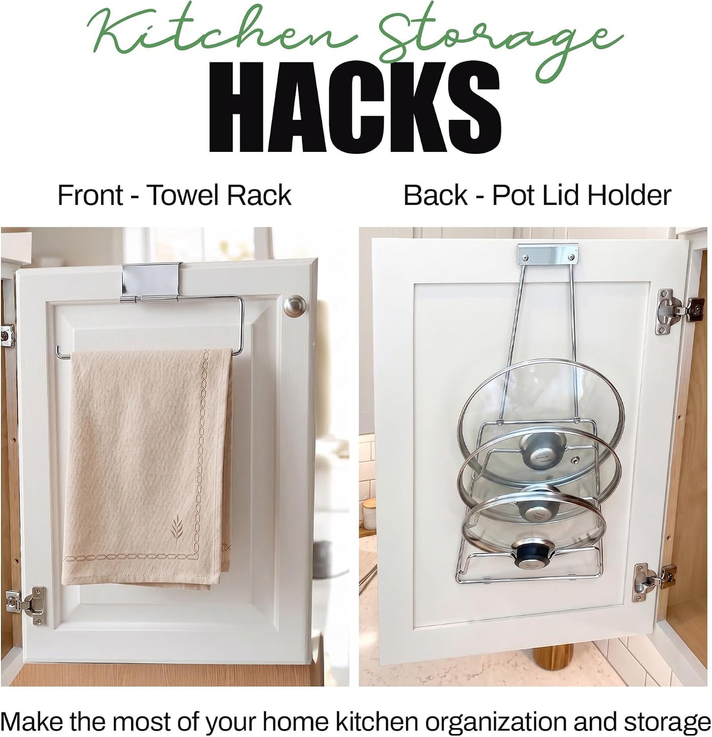 Evelots 6 Pot Lid Organizer for Cabinet Door or Pantry Wall - Closet Door Pots and Pans Lids Holder - Glass or Metal Pan Covers Cabinet Organizer Kitchen Storage - White 6 Tier Lid Rack