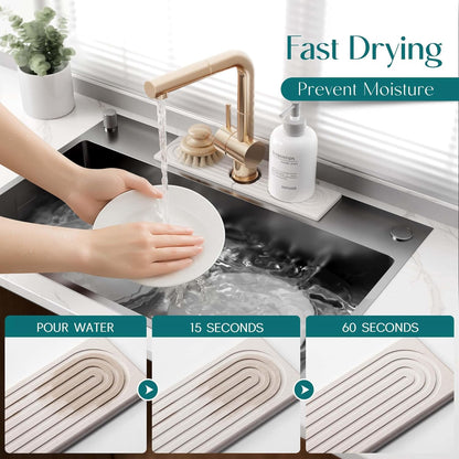 Stone Faucet Mat for Kitchen Sink – Diatomite Drying Stone Mat & Sink Protector, Prevents Moisture – Sink Splash Guard Water-Absorbing Stone Tray for Bathroom Counter (Light Grey, 20" x 3.9")