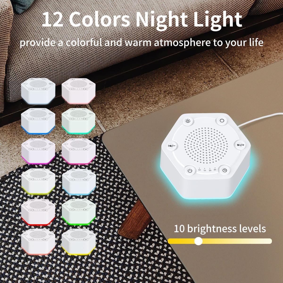 High Fidelity White Noise Sound Machines with 30 Unique Non-Looping Soothing Sounds 12 Colors Night Light 4 Timers 10-Level Brightness 32-Level Volume and Memory Function