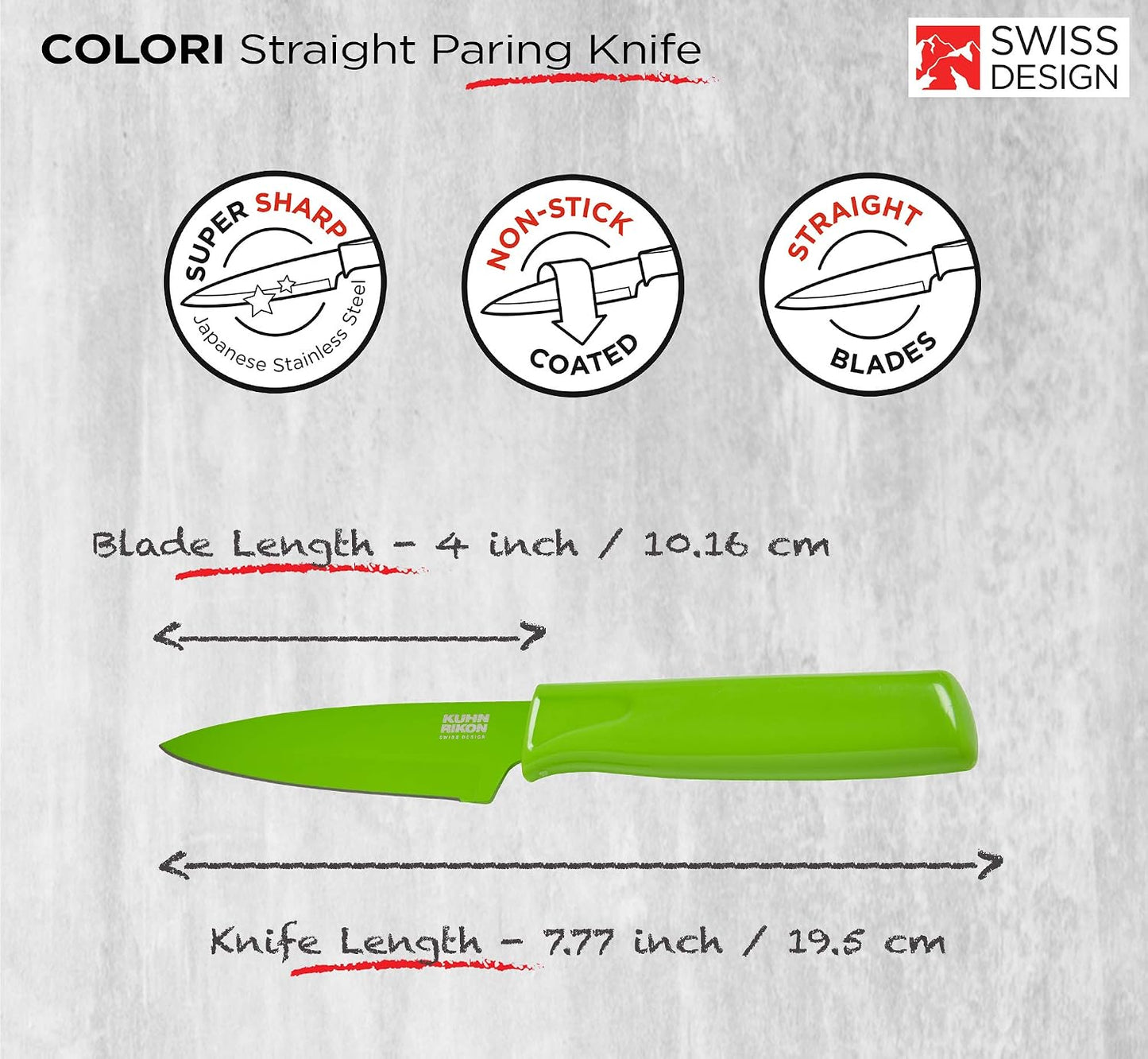Kuhn Rikon Colori® Paring Knife – 4 Inch Japanese Stainless Steel, Nonstick Blade, Ergonomic Handle & Sheath, Yellow