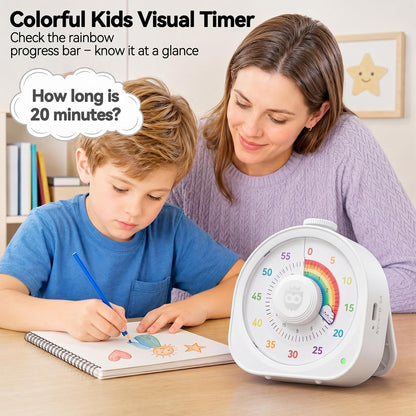 Visual Timer for Kids, Rechargeable Rainbow 60-Min/12-Hour Countdown, White