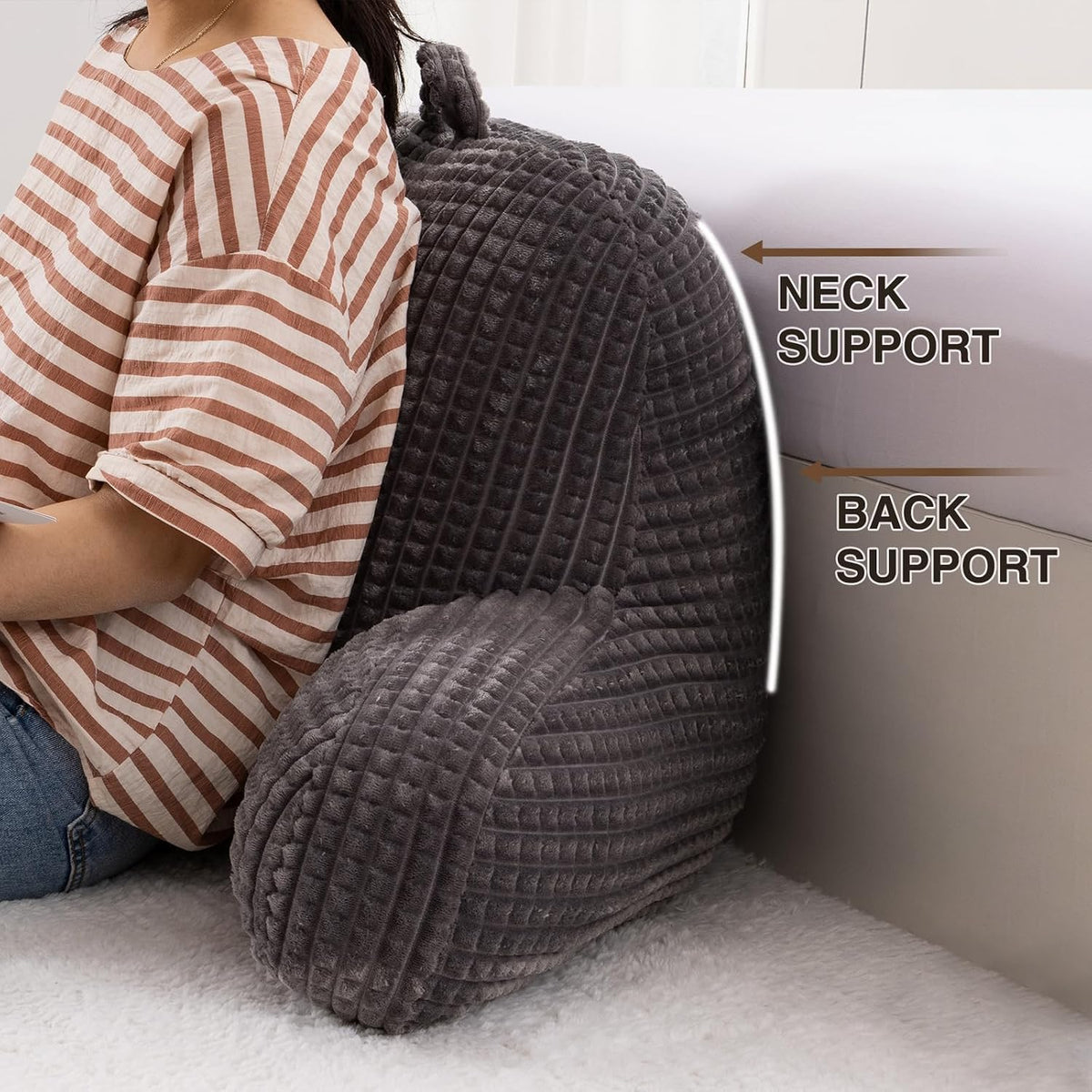 A Nice Night Darkgrey 17" Bed Wedge Pillows with Arms for Sitting