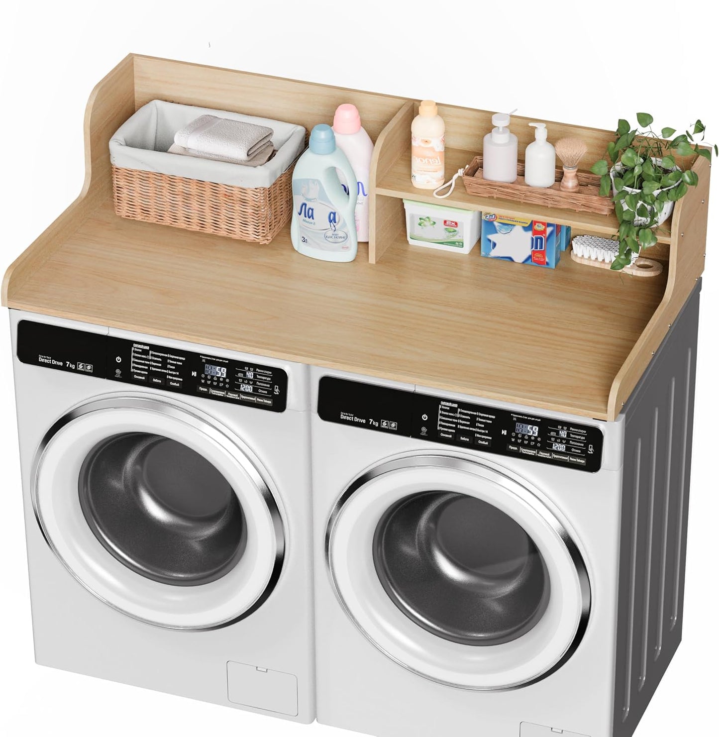 DTK Washer Dryer Wood Countertop with Shelf, Laundry Topper with Non-Slip Mat,27.55" Depth x 54" Width Dryer Covers for The Top with Edge Rails, Black