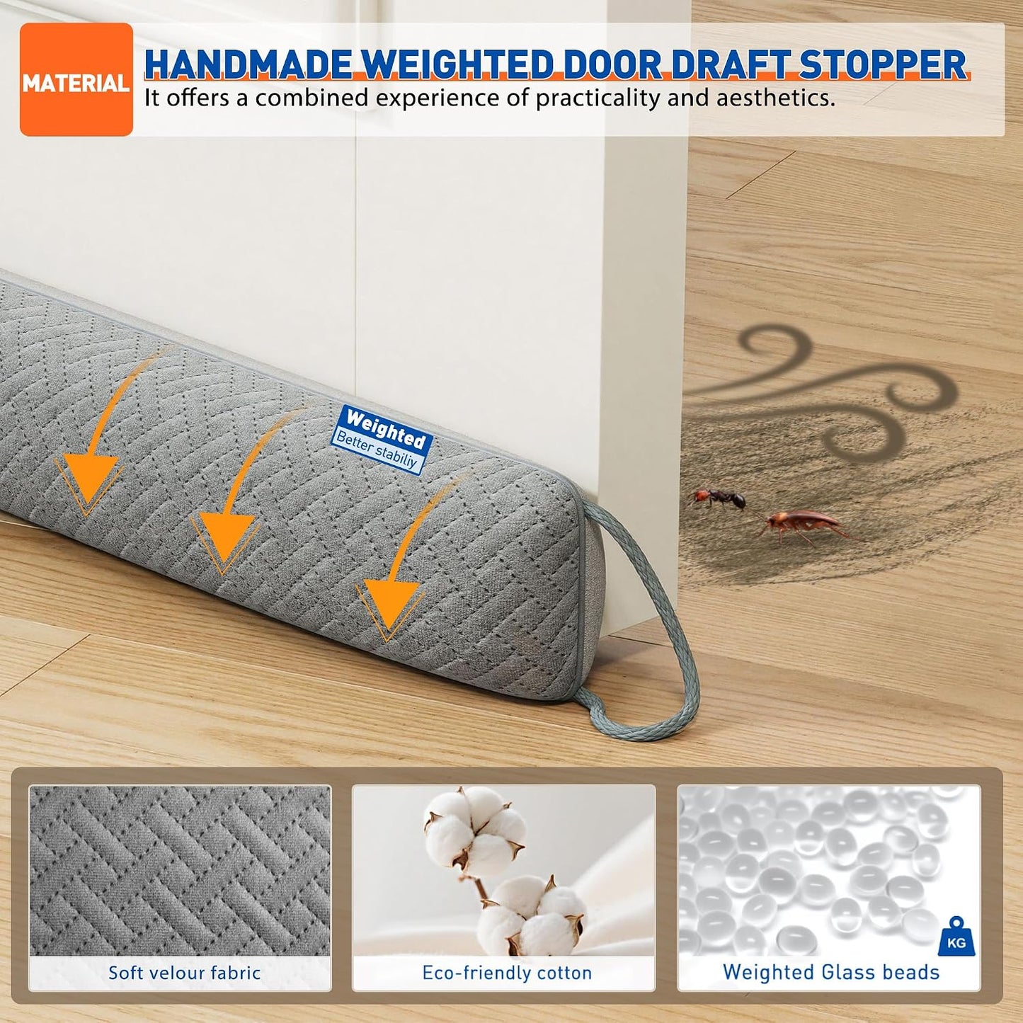 MAGZO Door Draft Stopper 36 Inches, Energy Saving, Gray | Weighted Sound Proofing for Door Draft Blocker, Under Door Gap Filler with Machine Washable Fabric