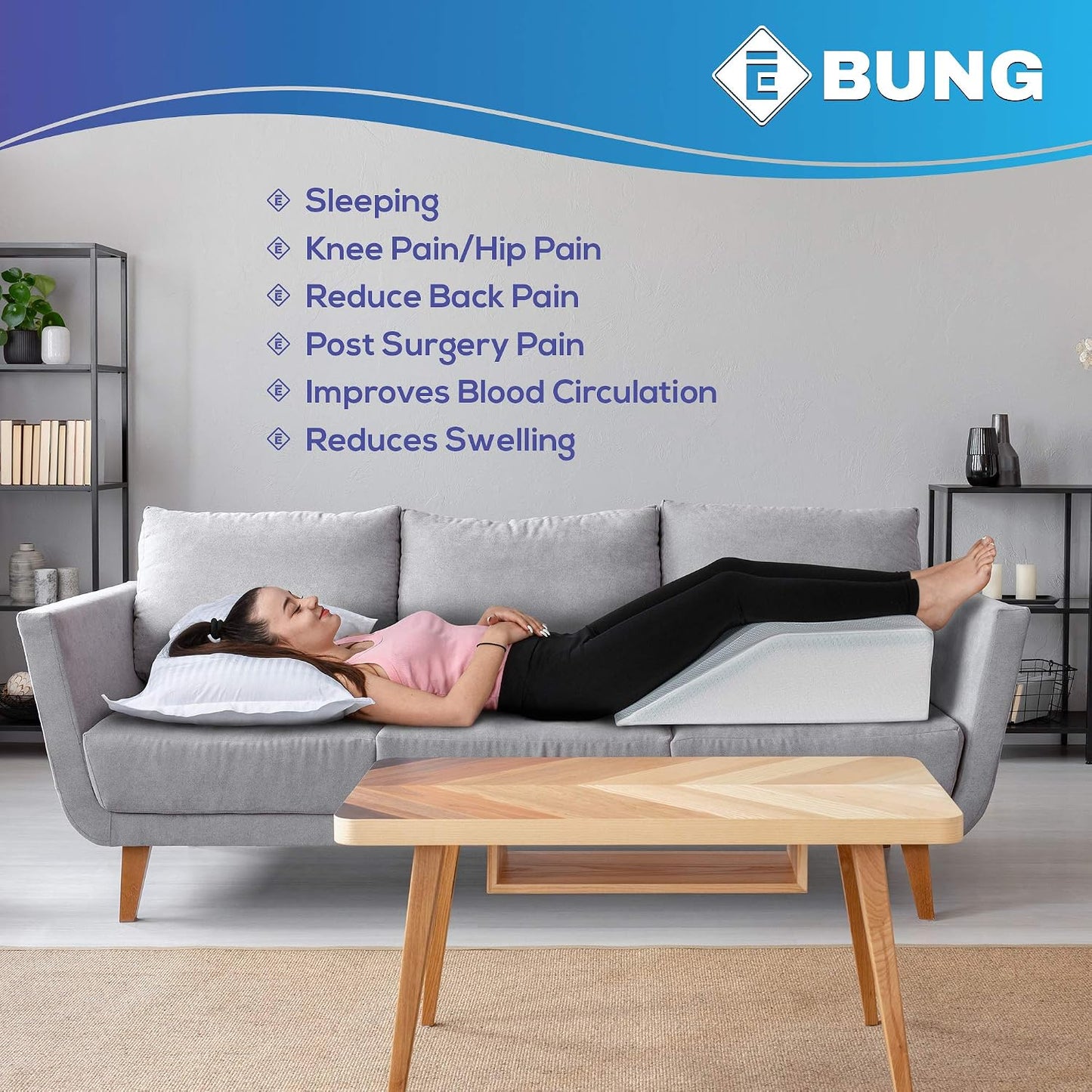 Ebung Memory Foam Leg Elevation Pillow - Support Pillow to Raise Feet for Better Elevation, Circulation, Leg Swelling Wedge Design for Comfort and Recovery
