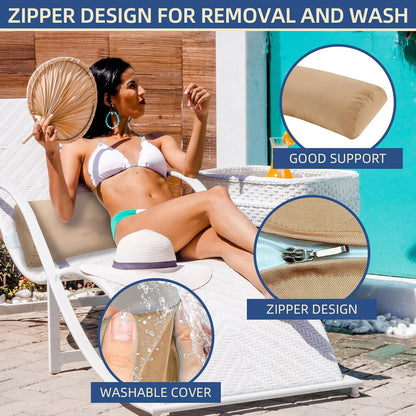 Headrest Pillow for Patio Chaise Lounge, 2 Packs Head Pillow with Elastic Band for Zero Gravity Lounge Chair, Head Neck Rest Pillow Lumbar Pillow, Beige