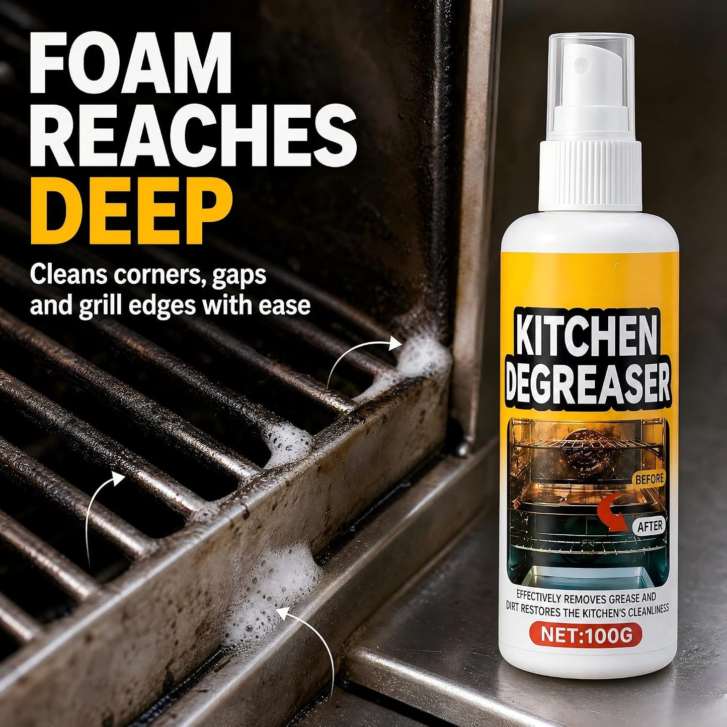 Greasekiller BBQ Grill Cleaner Spray, Grill Cleaner, Heavy Duty Grills Degreaser Spray, Removes Grease for BBQ Grate, Grills Lid,Stovetop,Oven,Range Hood