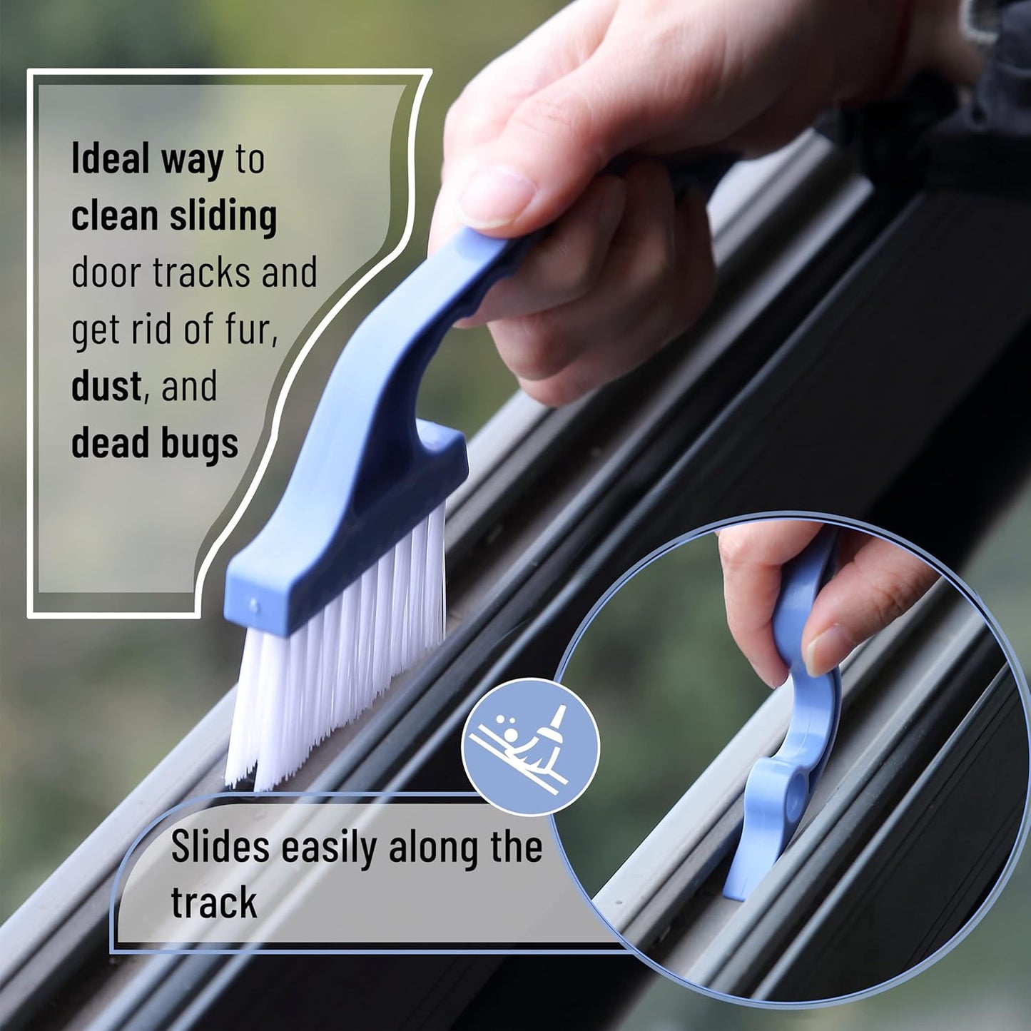 Slick- Window Track Cleaning Brush, 2 Pack, Yellow/Purple Ergonomic Handle, Built-in Scraper, Multipurpose, Window Track Cleaning Tools