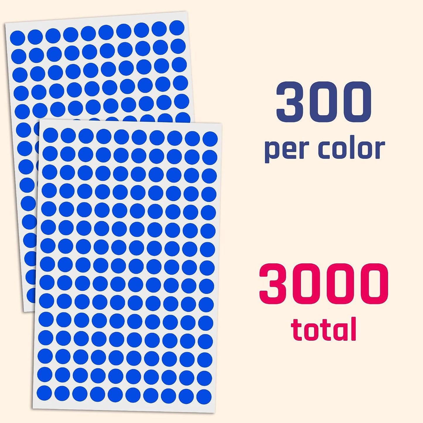 3000 Pieces, Small Colored Dot Round Stickers Labels - 10 Colors, 0.375"