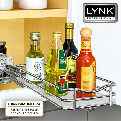 LYNK PROFESSIONAL® Pull Out Spice Organization for Cabinets - 4-3/8 inch Wide – Spice Rack for Inside Cabinets, Slide Out Spice Rack Organizer for cabinet – Pull Out Spice Rack, Sliding 2 Tier Chrome