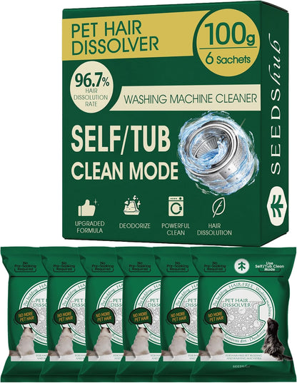 Washing Machine Cleaner for Pet Hair, 6-Month Supply | Pet Hair Dissolver Powder for Washer Drum & Pet Bedding, Removes Odor, Scale & Residue, HE/Front/Top Load, 6 Sachets