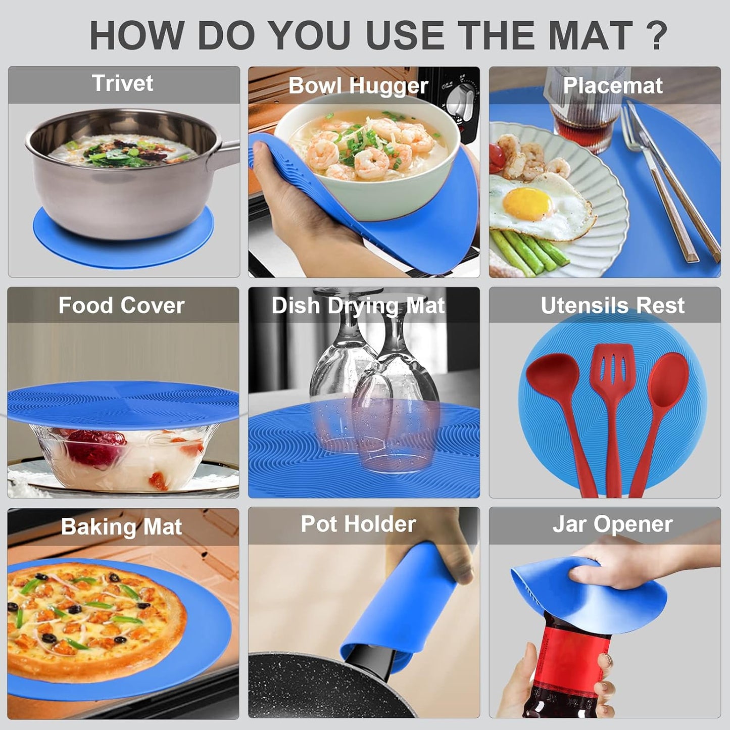 2 in 1, Aidacom Microwave Splatter Cover for Food & Silicone Microwave Mat, Mat as Bowl Holder, Trivet, Pot Holders, Drying, Baking, Utensils Rest for Kitchen Counter, Dishwasher Safe, Grey