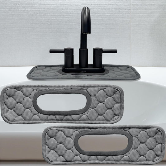 Bathroom Sink Splash Guard Oval-Hole Rectangle-Hole: AHA HOMEWARE, Faucet Mat for Bathroom Sink Oval Base, Bathroom Sink Water Splash Guard Centerset Rectangle Base (Gray & Gray)