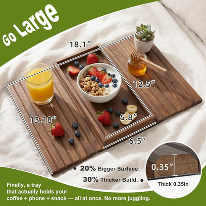 Sofa Arm Tray, Fits 6.5"+ Couch Armrest, Foldable Bamboo Large Storage Tray | Sturdy 12.5" x 5.8" Storage Compartment, Portable Chair Couch Caddy Arm Tray, For Cup TV Snacks Phone