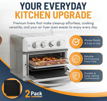 Toaster Oven Liners for Bottom of Oven (4 Pack) Reusable Non-Stick Heat Resistant Toaster Liners, Compatible with Breville, Cuisinart, Black & Decker, Dash, and More - Air Fryer Liners 12"x12" (Black)