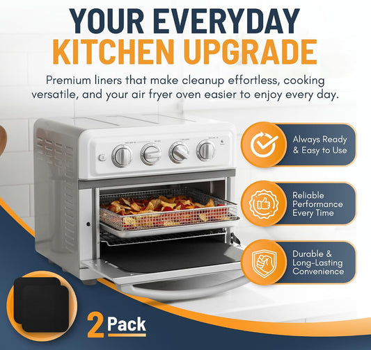 Toaster Oven Liners for Bottom of Oven (4 Pack) Reusable Non-Stick Heat Resistant Toaster Liners, Compatible with Breville, Cuisinart, Black & Decker, Dash, and More - Air Fryer Liners 12"x12" (Black)