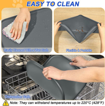 SMILOOL Waterproof Silicone Pet Food Mat with Raised Edge for Dog & Cat | 19" x 12" Non-Slip Pet Feeding Mats with Lip for Food & Water Bowl, Food Grade, Easy Cleaning, Black