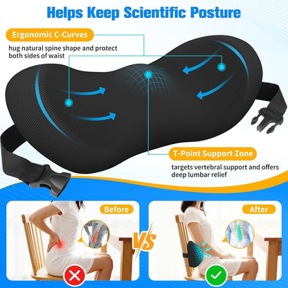 SweetSlubr Lumbar Support Pillow for Office Chair, Back Support, Black