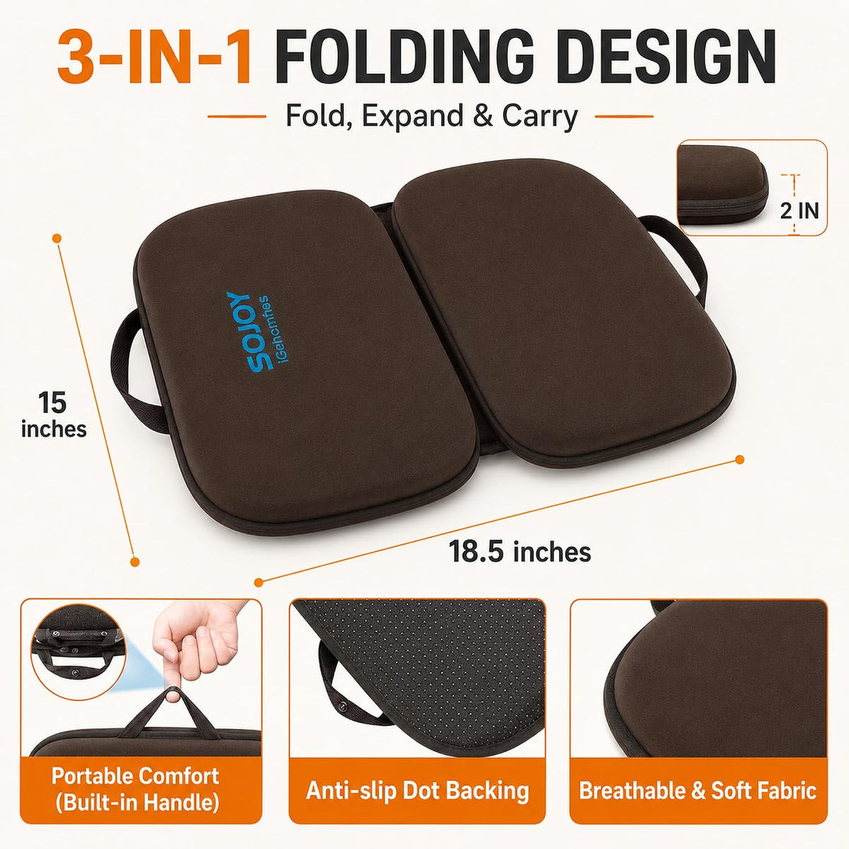 Sojoy iGelComfort 3 in 1 Foldable Gel Seat Cushion Featured with Memory Foam (A Must-Have Travel Cushion! Smart, Easy Travel Cushion) (Size: 18.5“ x 15" x 2")