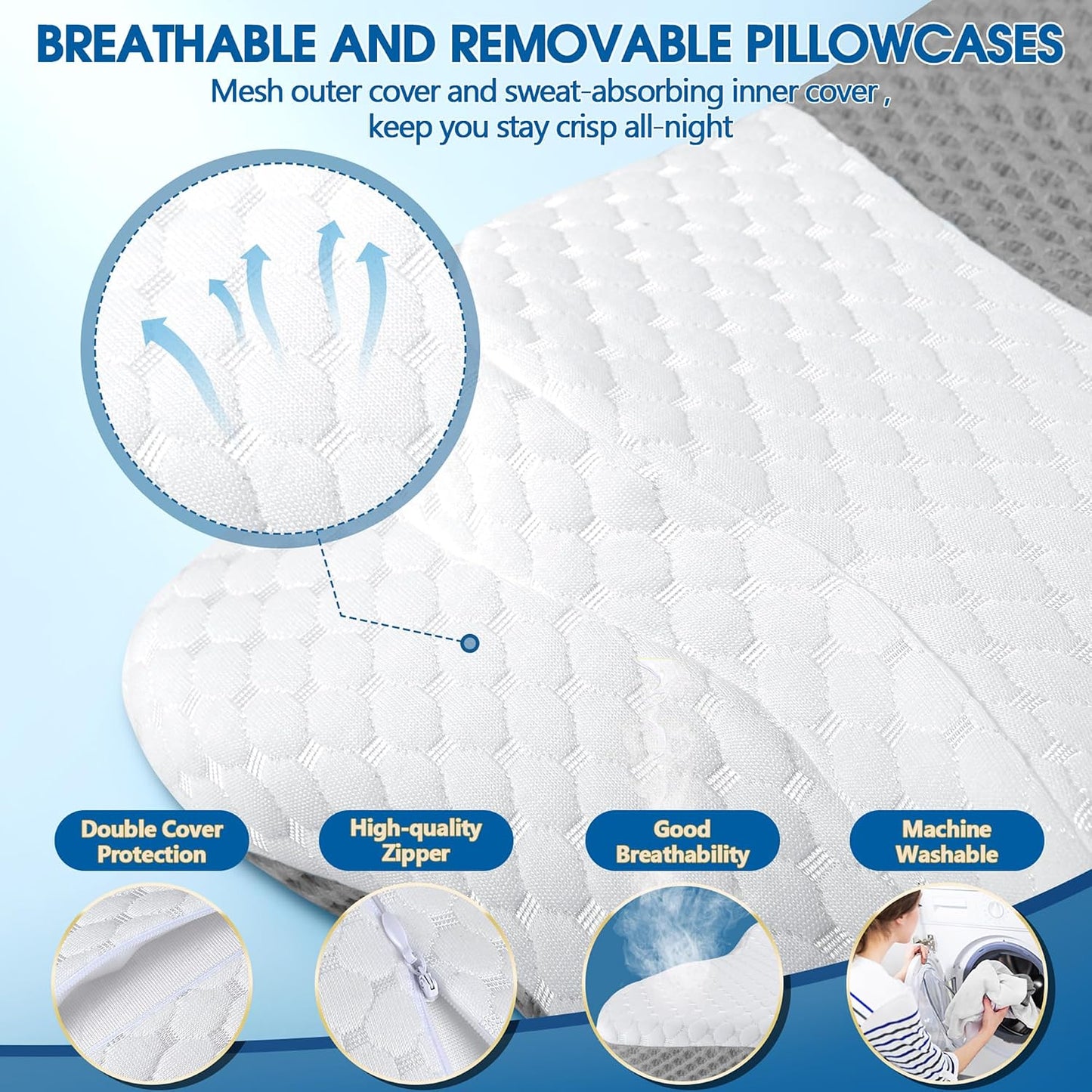 CHxxy Memory Foam Pillows, Cervical Pillow for Neck & Shoulder Pain Relief | Ergonomic Contour Bed Pillow, Soft for Side Sleep Stomach Sleeping and Back Sleeper-Queen Size&Grey