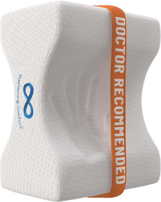 Everlasting Comfort Memory Foam Knee Pillow for Side Sleepers – Sciatica Pain Relief Pillow, Removable Strap Support – Leg Pillows for Sleeping Alignment, Knees, Back & Hip Cushion